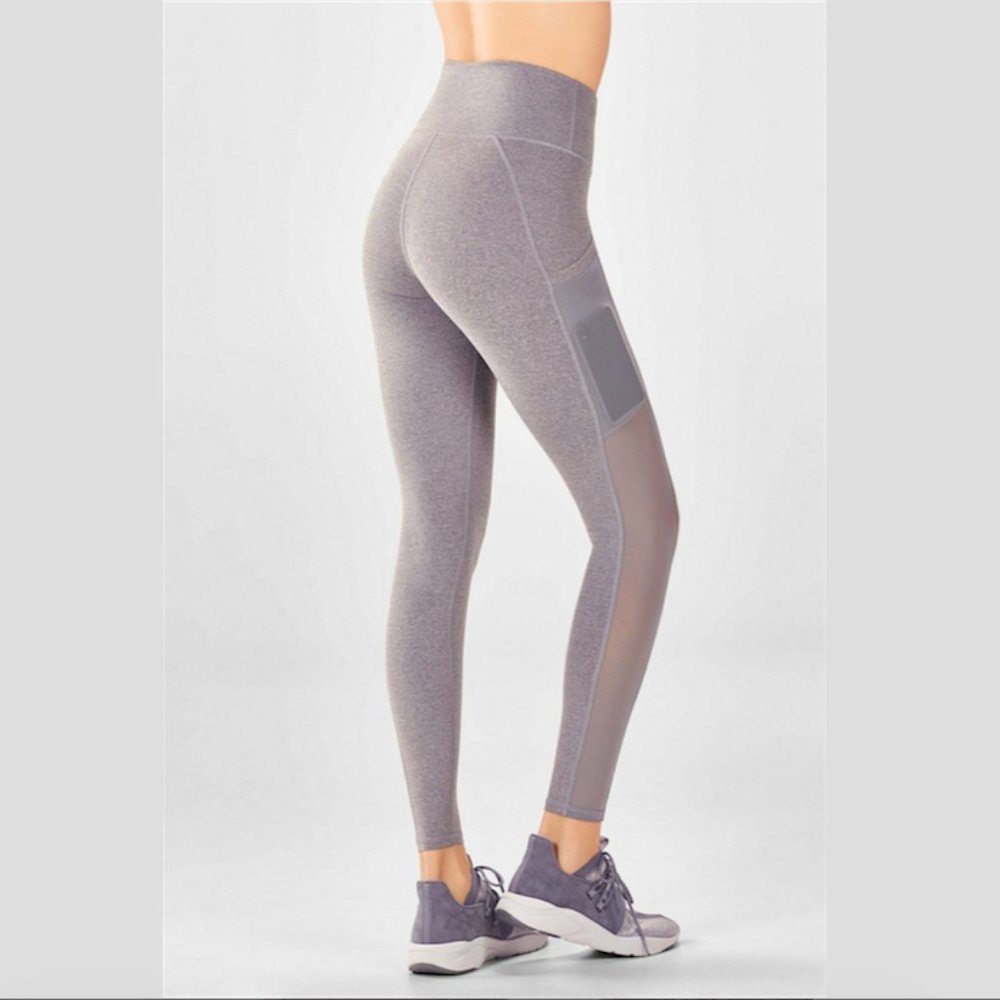 Fabletics Heather Gray High-Waist Mesh-Panel Leggings